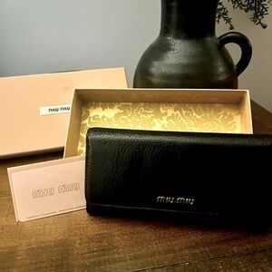 Miu Miu Black Quilted Wallet with Signature Logo